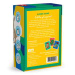 The back of the box for the 'Aussie Snap Little Players' matching card game, showing the yellow back panel with rules text, Australian animal illustrations, and a barcode on a white background.