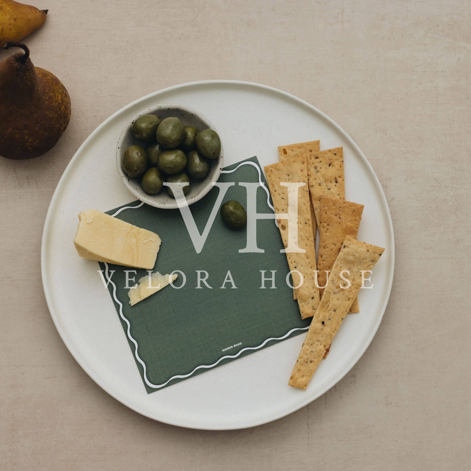 Linen Scallop Olive & White Cheese Board Presentation Card Pk/8