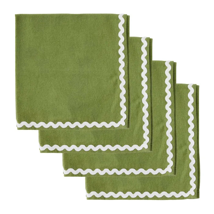 ORLA Cotton Napkins Olive/Ivory Set/24