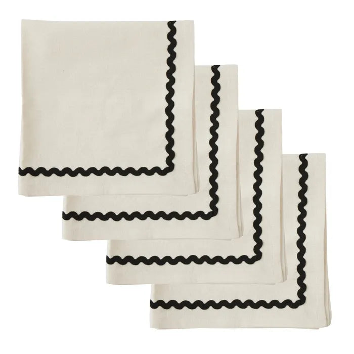 ORLA Cotton Napkins Ivory/Black Set/24