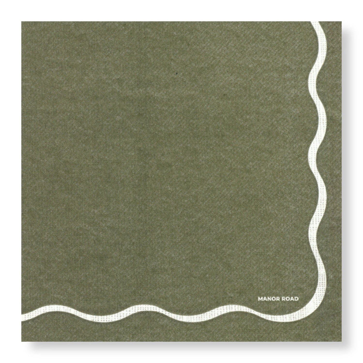 Linen Scallop Olive & White Dinner Serviette