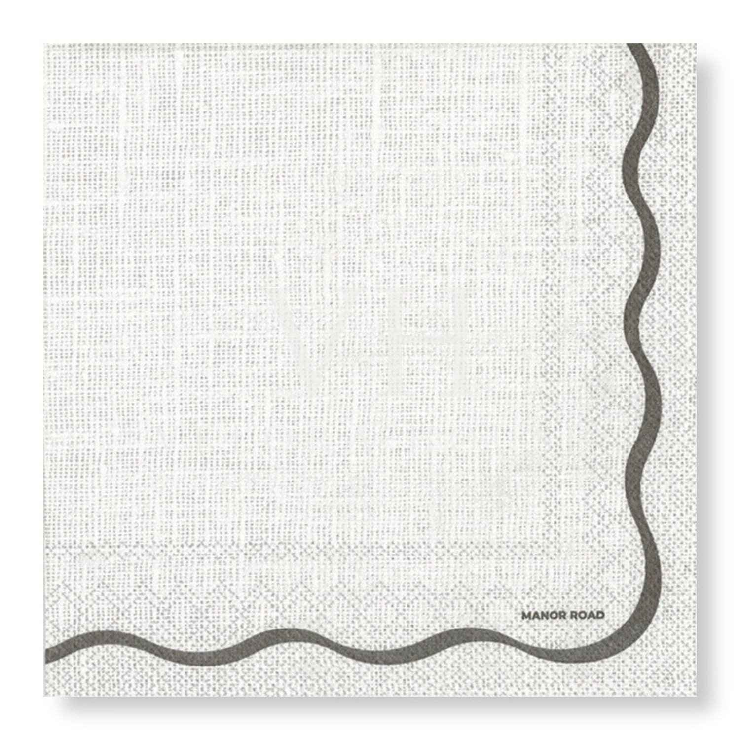 Linen Scallop White & Black Lunch Serviette