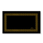 Black bar mat with gold key border design. Rubber backed to protect surfaces from spills. 
