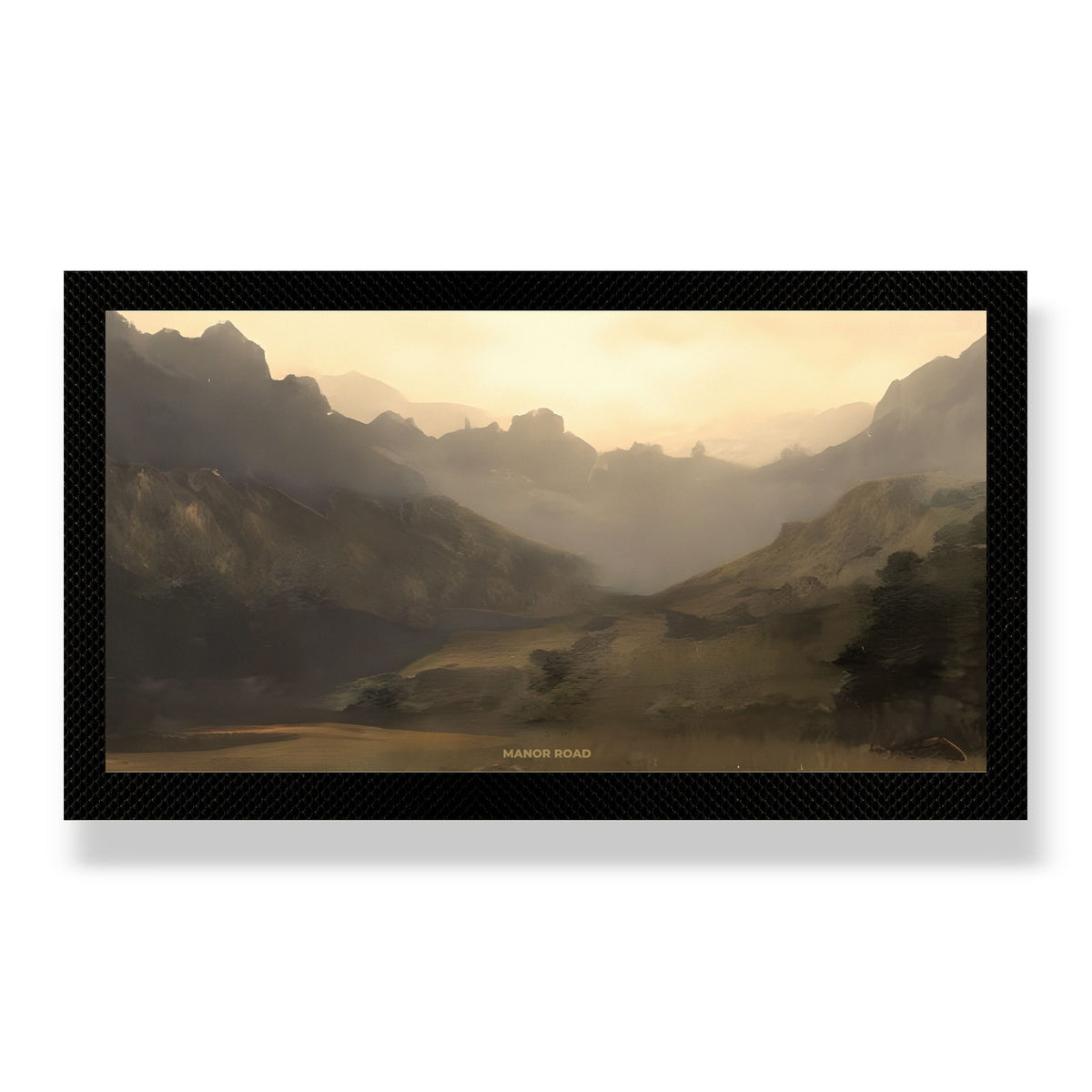 Small rubber backed bar mat by Manor Road with a landscape mountain image. Perfect for drinks bar areas. 