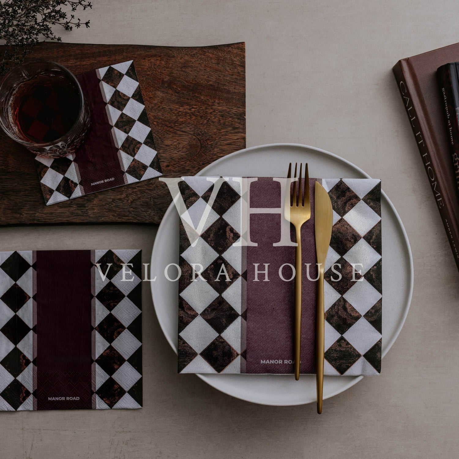 Marbled Bordeaux Lunch Serviette