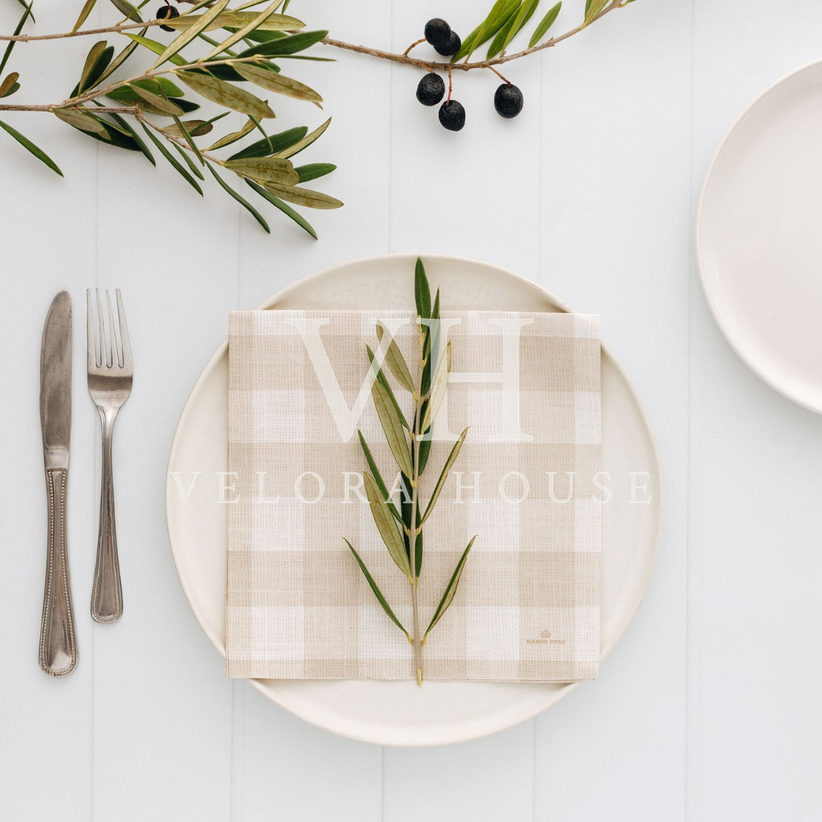 Linen Gingham Natural Dinner Serviette