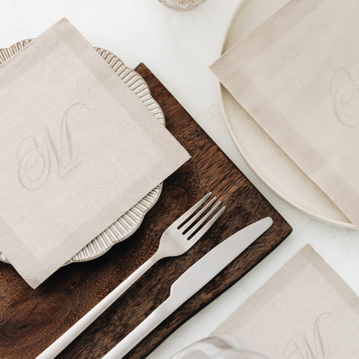 Linen Monogram Beige Dinner Serviette