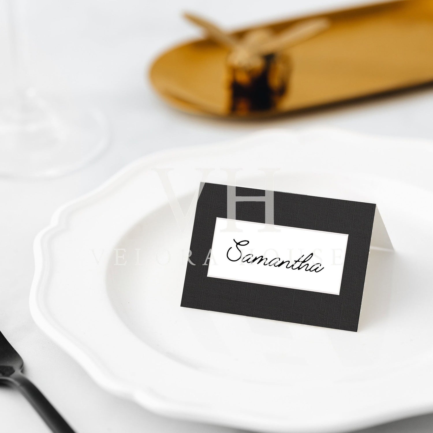 Black Linen Place Cards Pk/45