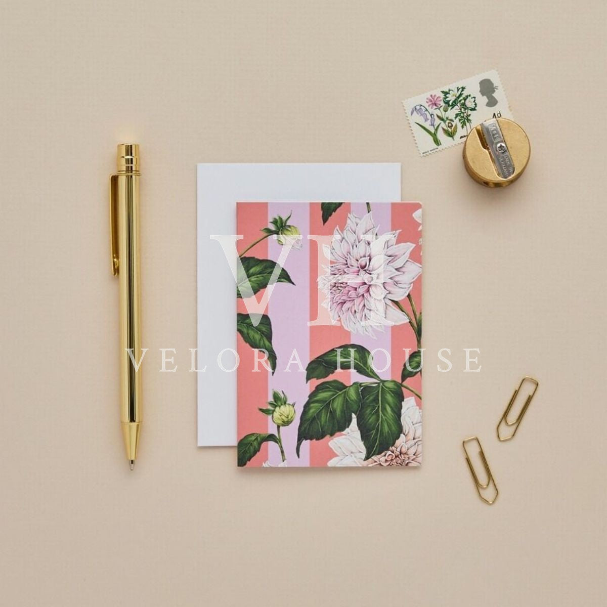 Mini Card Dahlia Stripe Pink