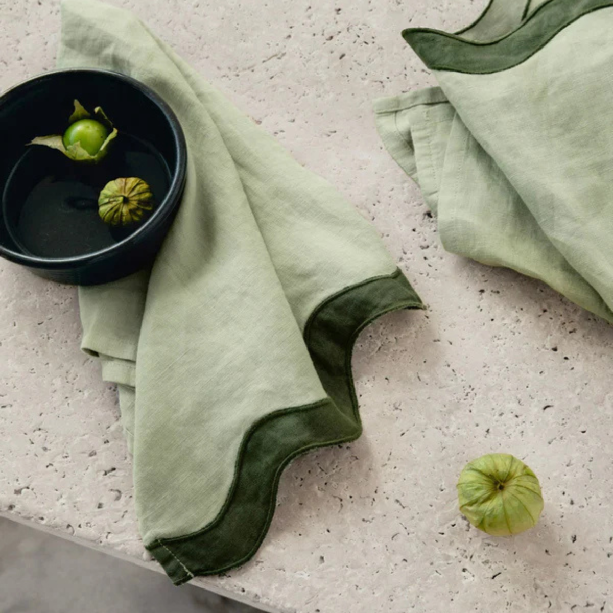 Wave Linen Napkin Sage/Forest Green Set/4