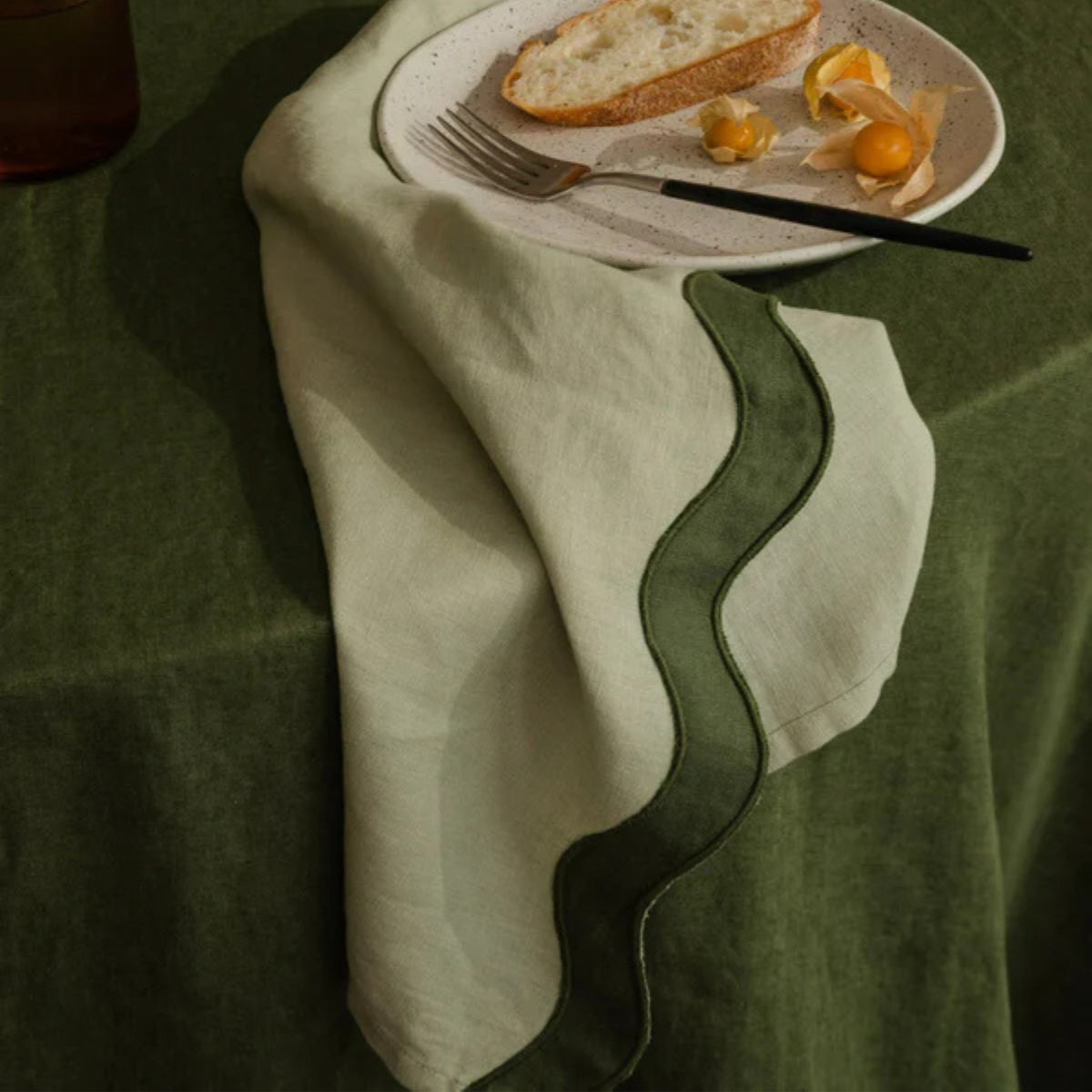 Wave Linen Napkin Sage/Forest Green Set/4