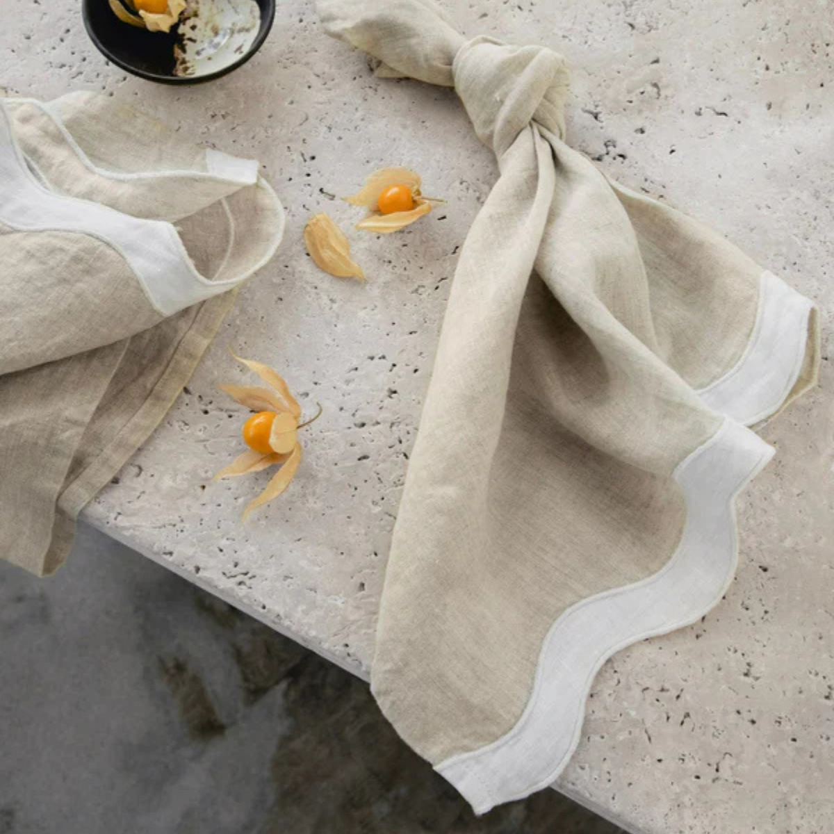 Wave Linen Napkin Natural/White Set/4
