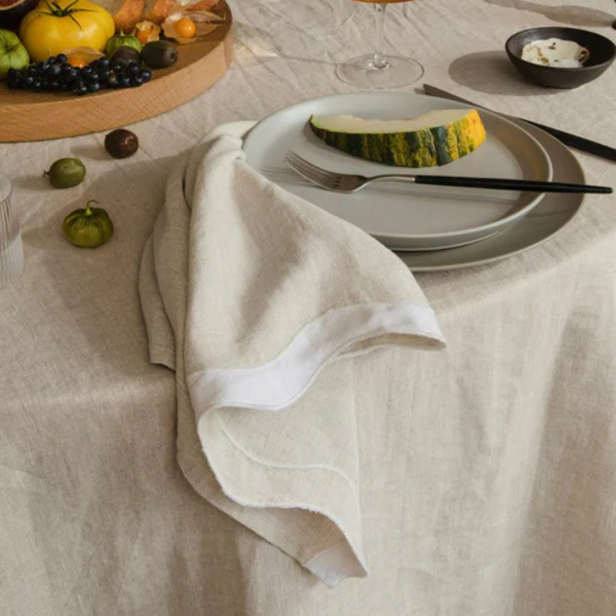 Wave Linen Napkin Natural/White Set/4