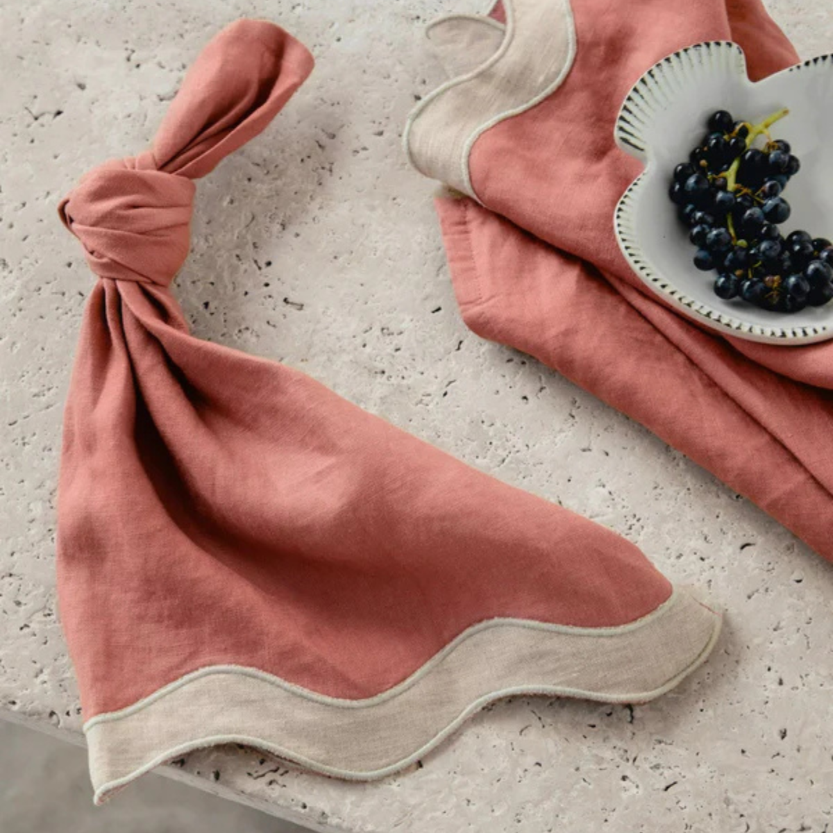 Wave Linen Napkin Pink/Natural Set/4