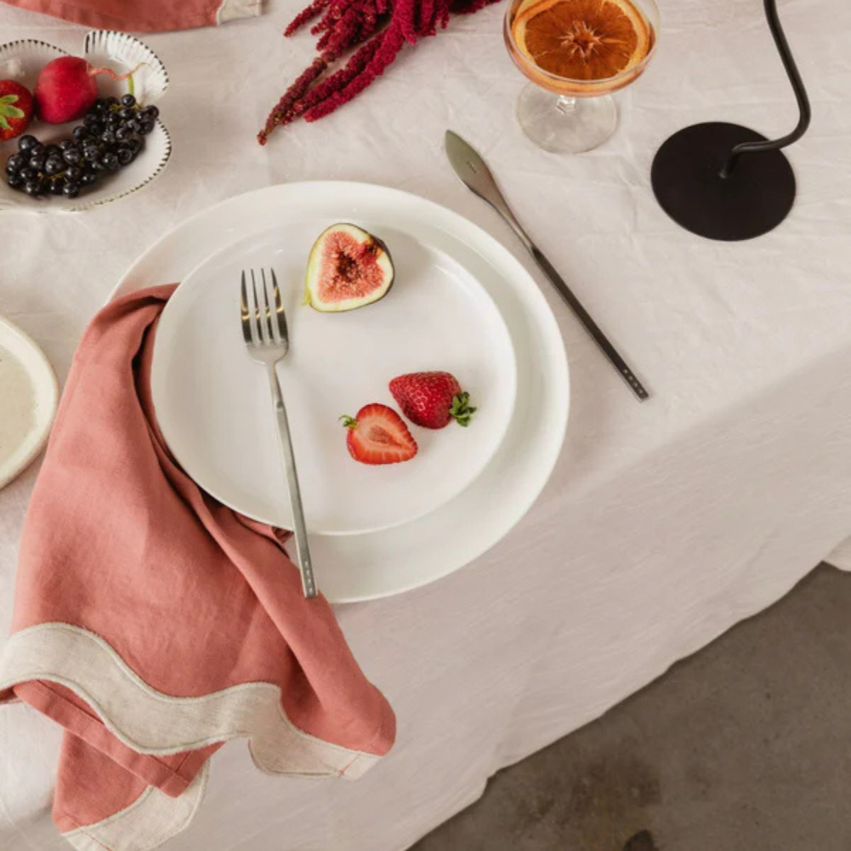 Wave Linen Napkin Pink/Natural Set/4