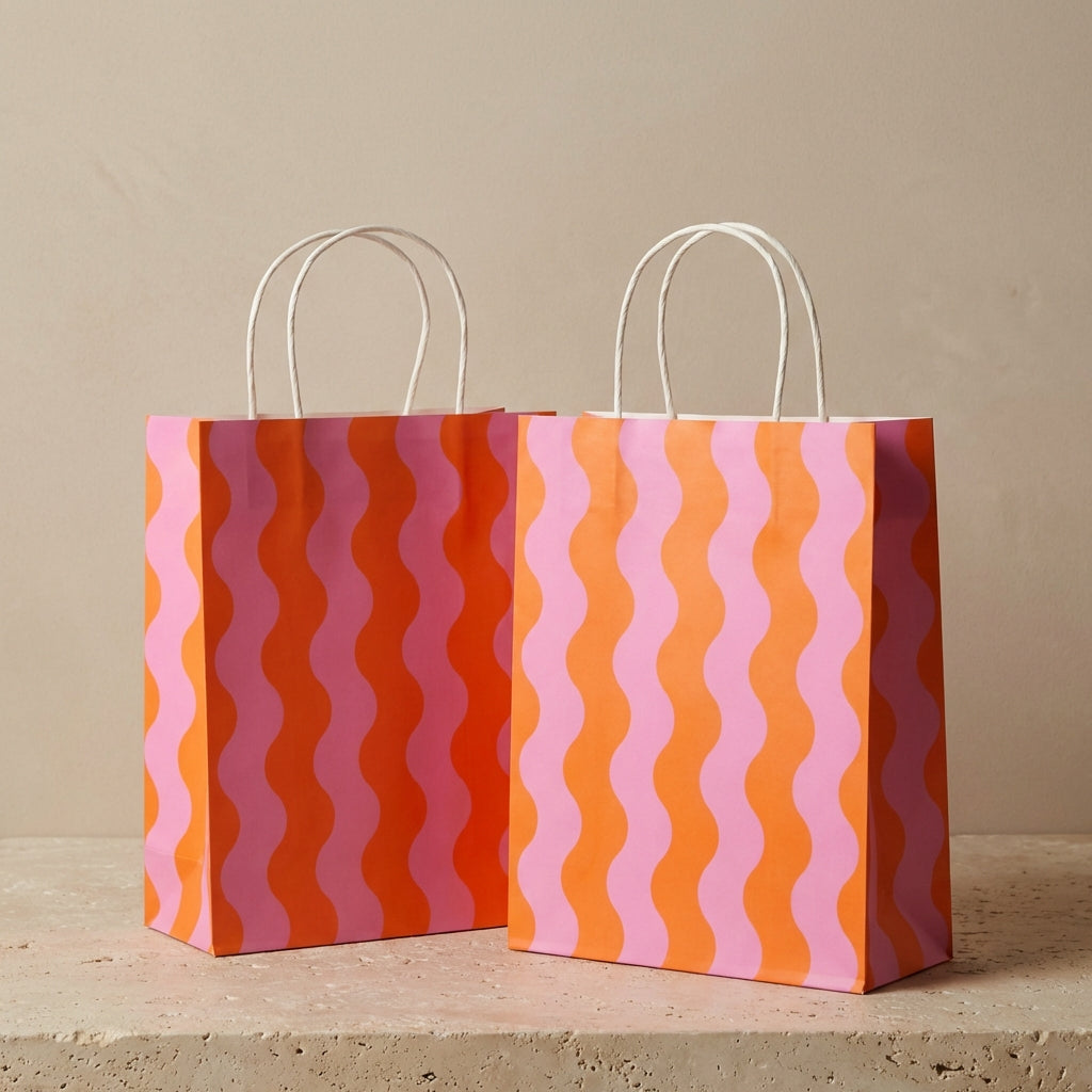 Waves Pink/Orange Gift Bag, Pk/2 (Medium)