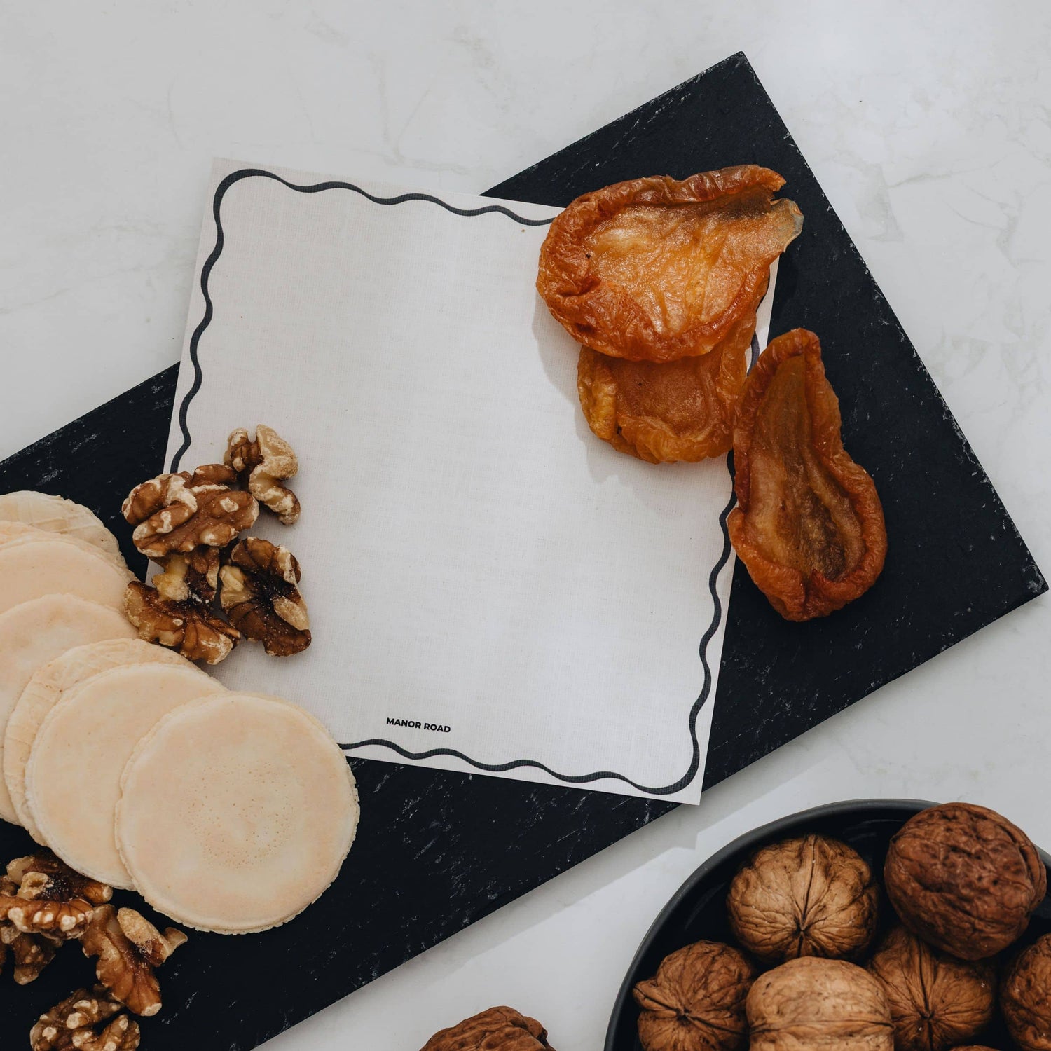Linen Scallop White & Black Cheese Board Presentation Card Pk/8