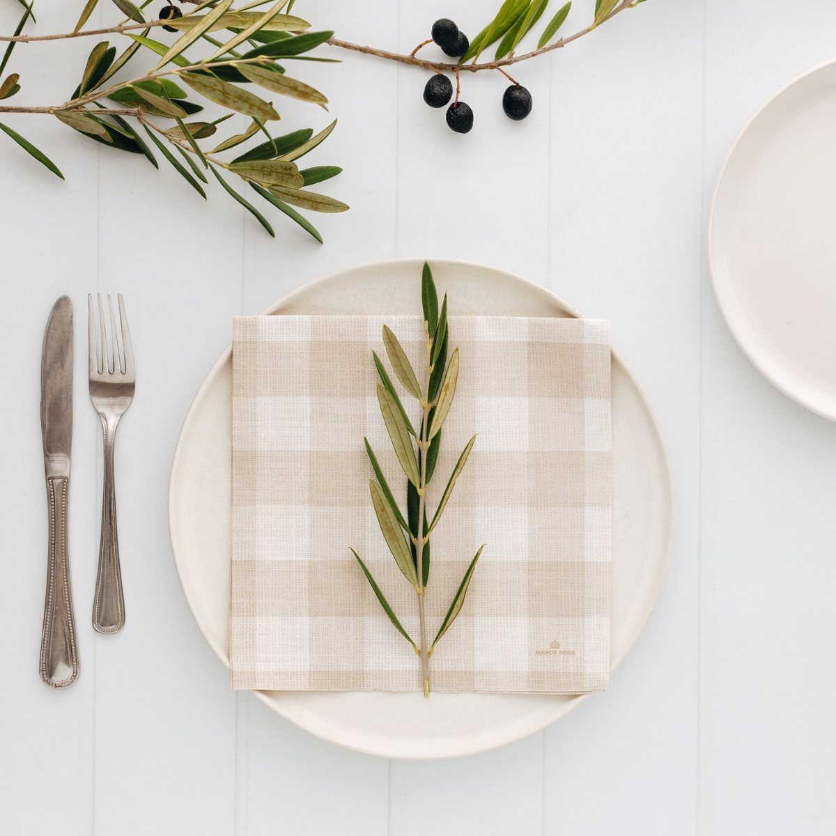 Linen Gingham Natural Dinner Serviette