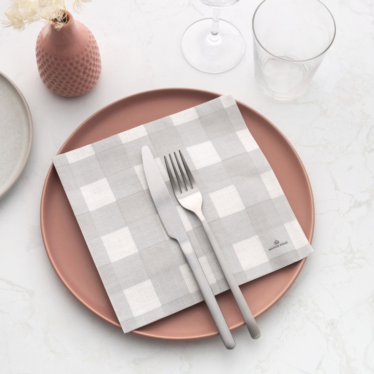 Linen Gingham Soft Grey Dinner Serviette
