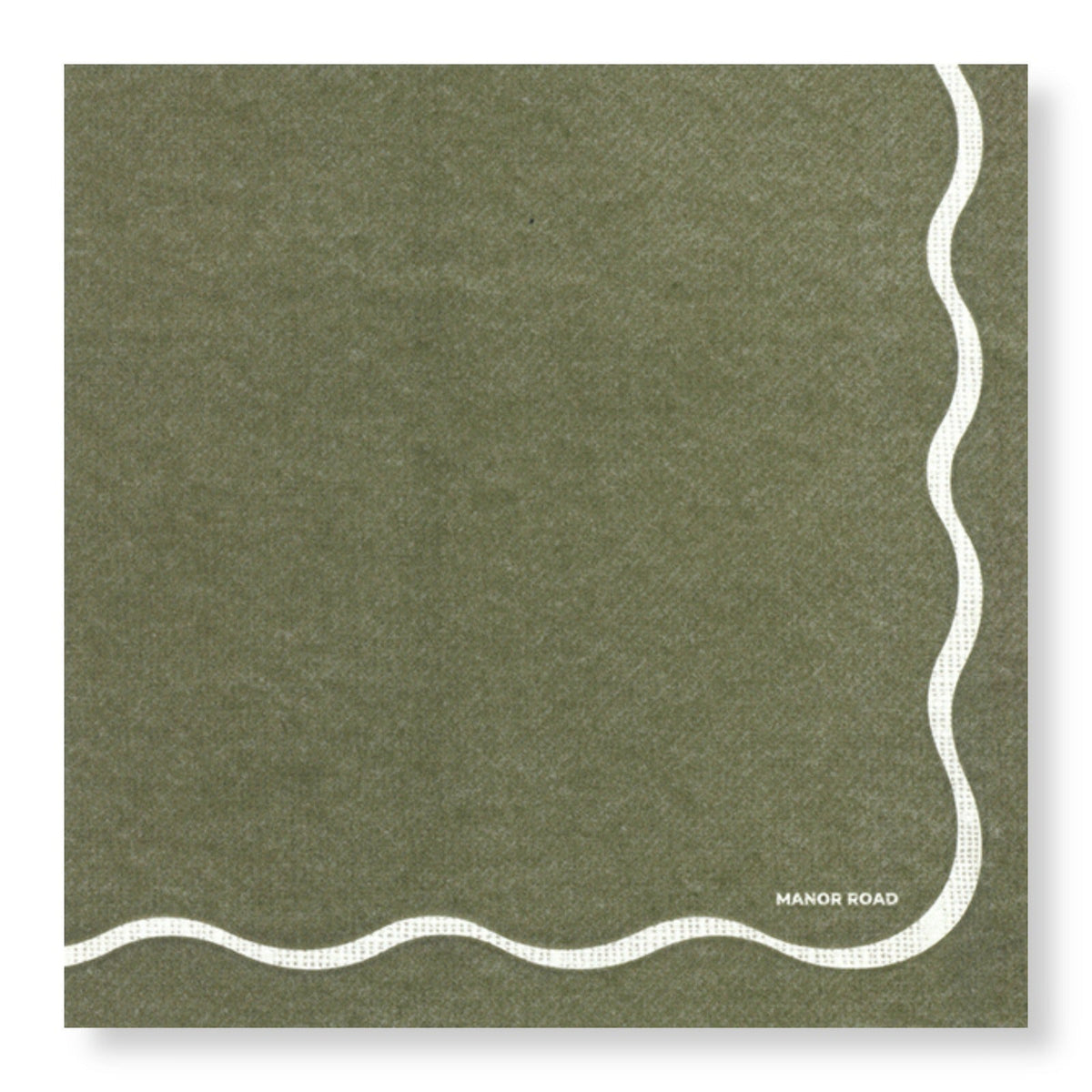 Linen Scallop Olive & White Cocktail Serviette