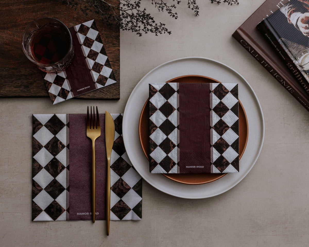 Marbled Bordeaux Cocktail Serviette