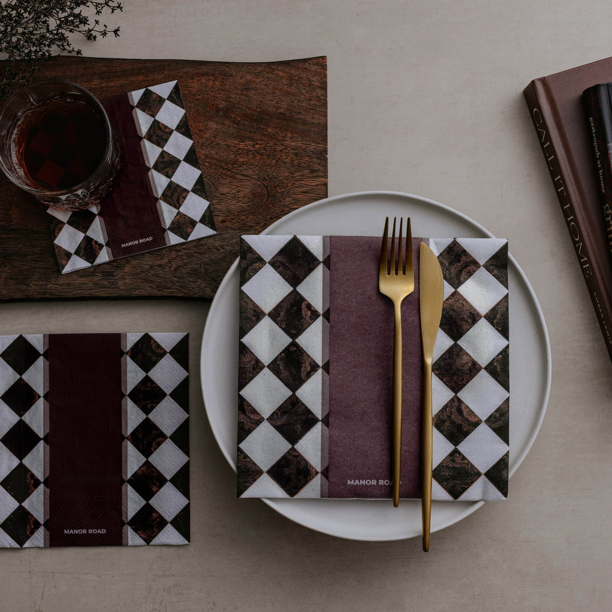 Marbled Bordeaux Lunch Serviette